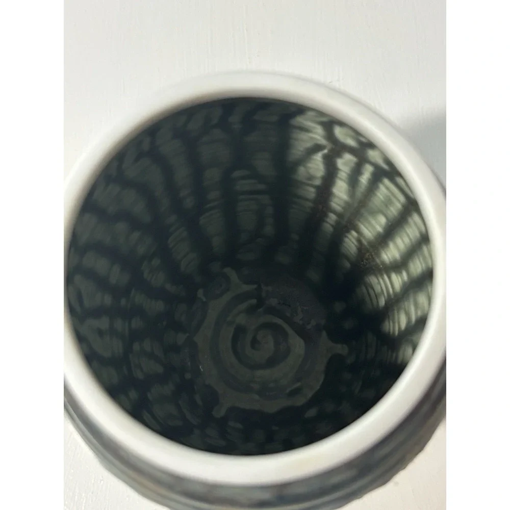 North Carolina Pottery With A Lid. Blue And Sage With A Leaf Motif